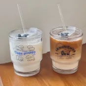 ✨限時搶購☜桃園出貨✨原創韓版卡通小狗玻璃杯ins高顏值簡約學生可愛吸管水杯外出便攜
