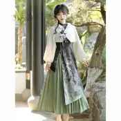 原創燕無歸漢服女中國風改良漢元素新中式旗袍外套半裙套裝秋冬款 寬鬆套裝 洋氣套裝 漢元素 改良式漢服 中國風唐裝 中國風