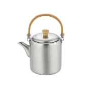 【日本相澤工房 AIZAWA】日本製18-8不鏽鋼直筒茶壺-木柄上提把手-400ml(不鏽鋼壺/泡茶壺/小茶壺)