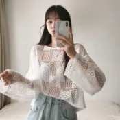 Anna S ANNAS 正韓 簍空洞洞上衣 長袖韓T 黑白 百搭顯瘦 比基尼罩衫外搭 性感透視 韓國製