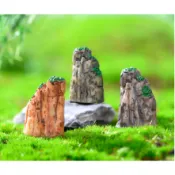 🍁 （1入3入）仿真 造景 假山 石山 石頭 山岳 山 苔蘚微景觀擺件 樹脂飾品 水族園藝擺件 隨草憶境