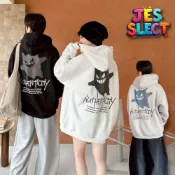 (店+)韓國 厚磅 內刷毛 炫彩 反光 卡通 耿鬼 字母 印花 刷毛 保暖 潮流 百搭 情侶 長袖 連帽長T 帽T