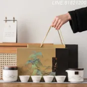 匠人木業 羊脂玉茶具 白瓷茶具 免運/開票 公司貨 旅行茶具套裝便攜中國風水墨畫羊脂玉白瓷商務禮品快客杯 快速出貨