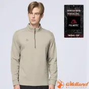 【荒野 WildLand】男 保暖防潑除臭半門襟 長袖排汗衣 POLARTEC 刷毛衣 中層衣 登山衣 P2618