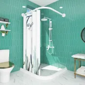 君源優品 窗簾 門簾 浴簾 試衣間更衣室 門簾架 浴簾套裝免打孔衛生間浴簾桿弧形U型可伸縮浴室磁性擋水條隔斷簾