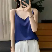【巴黎精品】現貨限搶 頂級法式緞面背心絲質上衣名媛絲綢冰絲絲質襯衫(V領無袖女素色上衣12色a1ep23)
