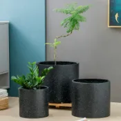 vinne百貨家居 落地花盆花器 北歐簡約圓直筒鎂泥花盆輕奢高級感千年木百合竹天堂鳥落地大花盆