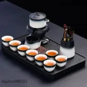 茶具組 泡茶組 茶具套裝 泡茶壺 功夫茶具 茶具 茶杯 泡茶器 懶人旋轉家用泡茶茶壺中式山海石磨自動功夫茶具套裝茶杯全套