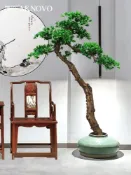 協貿國際日用品生活6館 美空仿真羅漢松樹假樹綠植迎客松新中式造景落地裝飾花藝擺件套裝
