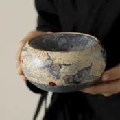 火石紅敦煌蝶舞茶渣缸 家用 桌面水盂建水帶蓋菸灰缸茶水 廢水缸杯洗 陶瓷茶洗 大容量設計  辦公室居家品茶紓壓