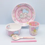 💖高顏精緻餐具 雙子星日係卡通密胺湯碗 兒童喫飯碗寶寶可愛耐摔雙子星兒童碗勺餐具套裝