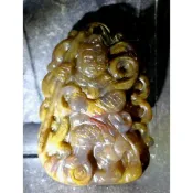 50年老店 三太子中壇元帥李哪吒太子爺風火輪乾坤圈 冰透金絲年糕玉附繩結 背雕八卦招財避邪項鍊吊飾宜特價1290