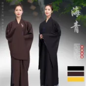 海青居士服女海清服佛教用品縵衣僧衣僧服長衫大褂和尚袈裟咖啡色 佛堂法會高檔臺麻男款咖啡色和尚僧衣僧服海清禪修服