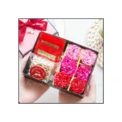 (店+)母親節限定- 米香1入+唐寧茶包2入+6朵康乃馨香皂花禮盒 母親節禮品 母親節禮物 精緻小禮盒 送媽媽  g4165