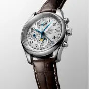 LONGINES 浪琴 巨擘系列全日曆月相計時碼錶-銀x咖啡/42mm L2.773.4.78.3