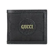GUCCI Off the Grid 燙金貼片LOGO緹花尼龍搭牛皮滾邊8卡對折短夾(黑)