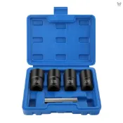 5件套反牙套筒 反螺旋防滑套筒工具 剝落螺母拆卸器 螺母拔出器套筒 1/2“拔出套筒套件 適用於受損/生鏽/滑牙輪胎螺母