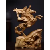 【正宗小葉黃楊木精雕】關公擺件 關羽 千里單騎 武財神 關聖帝君 財神爺 木雕工藝品 家居擺飾