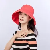 【Lorensa 蘿芮】抗UV蝴蝶結純棉透氣純色可折防風大帽簷防曬遮陽帽(珊瑚紅)
