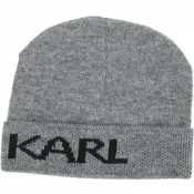 KARL LAGERFELD 品牌字母反褶針織羊毛帽(灰色)