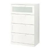 【IKEA 宜家家居】BRIMNES 抽屜櫃/4抽，白色/霧面玻璃，78x46x124 公分