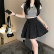 胖胖美依 大尺寸半身裙 中碼短裙 傘裙M-4XL花苞高腰百褶仙女百搭防走光短裙褲雪紡半身裙H​​522-9069.