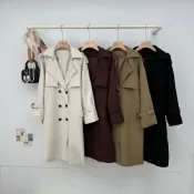 (店+)【FEE BABY】拼接大翻領袖口雙排釦風衣外套 附腰帶 英倫風風衣外套 綁帶風衣長外套 風衣大衣 外套 黑色(附腰帶袖口綁帶) 杏色(附腰帶袖口綁帶) 卡其色(附腰帶袖口綁帶) 安可拉紅色(附腰帶袖口綁帶)