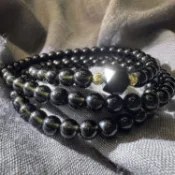 墨西哥黑隕石設計款繞三圈手鍊 6mm+14k金珠 (主珠六角黑隕石) 黑隕石3圈時尚款手珠
