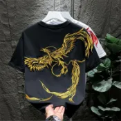 潮牌重工鳳凰刺繡國潮高級感小衆輕奢男T恤短袖青年半袖體恤t 真甲好你購來