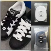 24H隔日達🚀新款三葉草寬鞋帶適用阿迪達斯adidas Superstar 2.0貝殻頭蝴蝶結鞋帶黑白鞋帶扣 09E0