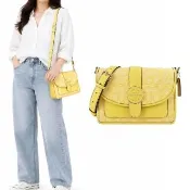 【COACH】LONNIE圓牌LOGO翻蓋郵差斜背包(黃)