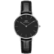 DW Daniel Wellington 經典雷丁黑色壓紋皮帶腕錶-銀框/32mm(DW00100179)