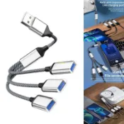 Bt USB Y 分線器電纜,用於為 OTG 3 合 1 USB 公頭轉 3 USB 2 0 母頭充電