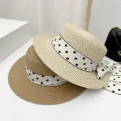 【巴黎精品】渡假草帽高級法式遮陽帽名媛防曬帽禮帽草編帽子(休閒波點蝴蝶結女帽子3色n1kl35)