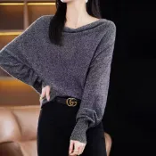 零國界 蝙蝠袖羊絨寬鬆針織上衣(預購)vic005579