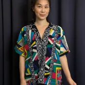 彩繪幾何變形蟲尖領襯衫
