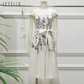 JESSICA - 印花雪紡短袖折邊寬裙擺洋裝243750