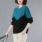 【中老年衣服】👵媽媽衣服 秋天衣服 長袖上衣 加厚上衣 純棉中年媽媽女裝早秋新款撞色繡花長袖衛衣寬松大碼40-50歲上