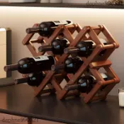 紅酒架 金屬紅酒架 酒架 葡萄酒架 紅酒收納 酒櫃收納架 玻璃瓶架 桌面簡易紅酒架楠竹置物架免安裝格子葡萄酒架擺件酒櫃紅
