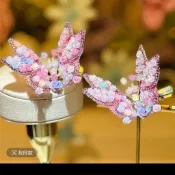 🌸臺灣發貨🌺韓國發夾 碎髮夾 皮繩 頭飾🌸會動的蝴蝶髮夾春季新款鴨嘴夾薔薇花原創設計邊夾女童公主頭髮飾