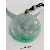 中森寶石🔮翡翠 天然 緬甸玉 龍牌 項鍊 吊墜 白底青 春帶彩 玉龍牌 A貨 手工精雕 天然緬甸玉 玉掛件 龍彫刻