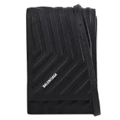 BALENCIAGA Car Phone 燙印LOGO牛皮浮雕造型翻蓋斜背/手機包(黑)