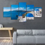 寓偉 聖托里尼島 地中海 愛琴海 自然風景 海景 五聯居家裝飾畫 客廳掛畫 房間壁畫壁貼 生日禮物 無框畫