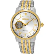 SEIKO精工 Presage 女 經典開芯機械腕錶(SSA854J1)-銀x金/34mm  SK008