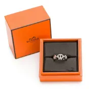 【BreezeOnline 微風精品線上】【HERMES 愛馬仕】經典925純銀豬鼻子LOGO簍空造型戒指(51)