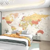 現貨 中英文世界地圖壁紙辦公會議室背景牆布男孩女孩兒童房間牆紙壁布