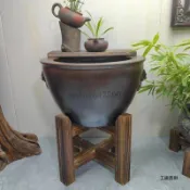 臺灣熱銷古法陶瓷魚缸底座架子水缸木腳架花盆支架酒罈酒缸木架實木支撐架