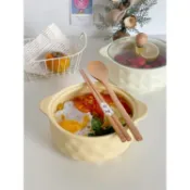 奶黃色陶瓷帶蓋雙耳碗家用泡面碗螺螄粉碗湯碗一人食餐具#預購#要開超取請聊聊我LIGHT HOME