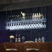 (店+)【巧可】吊掛式酒架 吧台吊杯架 高腳杯倒掛架 頂掛儲酒吊架 金屬酒類置物架 酒瓶收納架 長80寬35CM