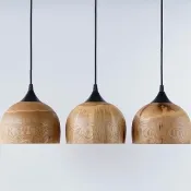 三盞木製吊燈組合，廚房燈飾，實木燈具